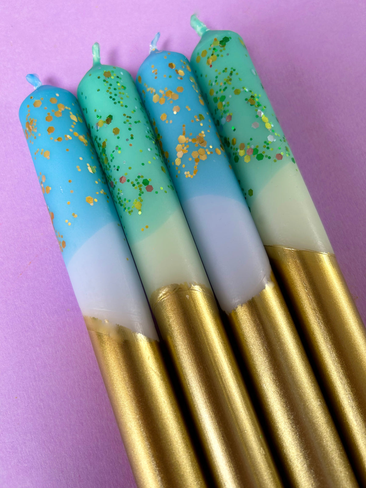 CRUSHED EMERALD AND DEEP ICE Dip Dye Dinner Candle Set