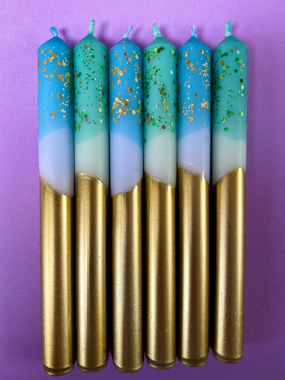 CRUSHED EMERALD AND DEEP ICE Dip Dye Dinner Candle Set