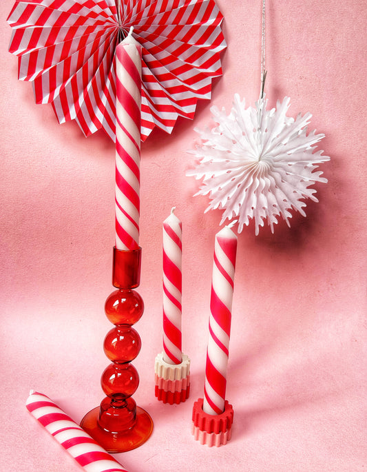 CANDY CANE LANE Dip Dye Dinner Candle Set of 4