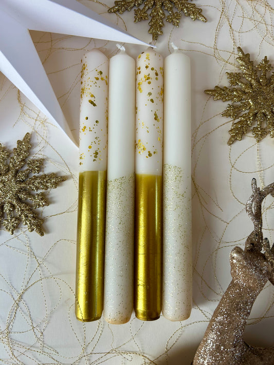 GOLDEN NIGHT Dip Dye Dinner Candle set of 4