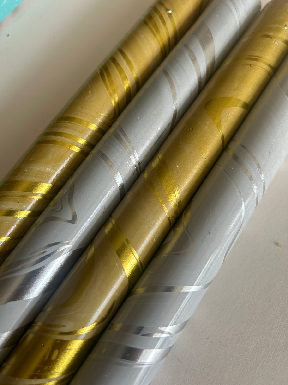 METALLIC MARBLED FOIL - Champagne and Snow Set of 4 or 6