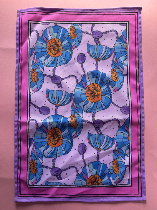 Blue Poppies Tea Towel
