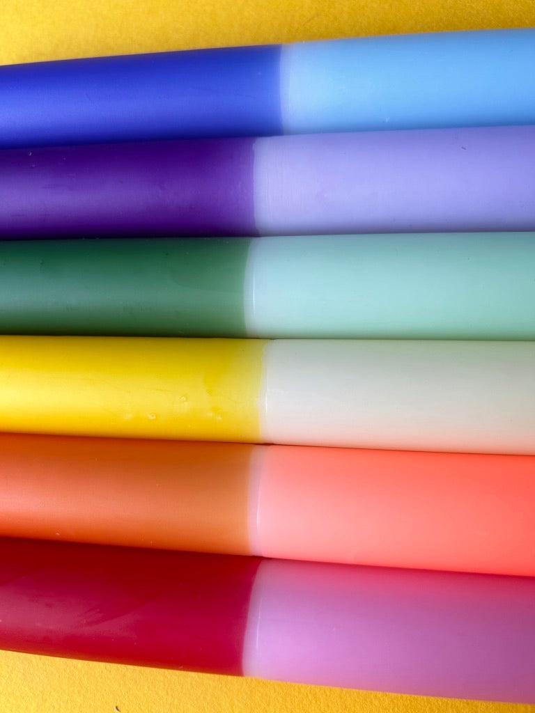 RAINBOW BLOCK Dip Dye Dinner Candles set of 6