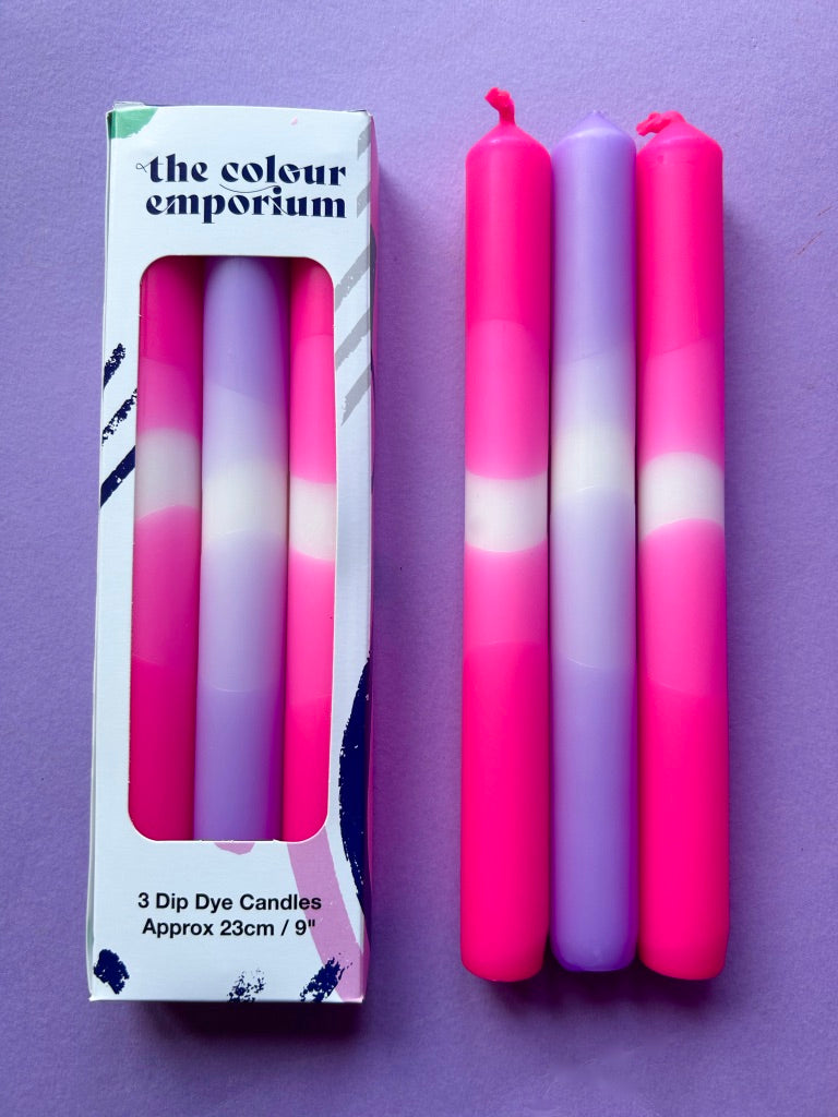 THINK PINK Dip Dye Dinner Candles Trio
