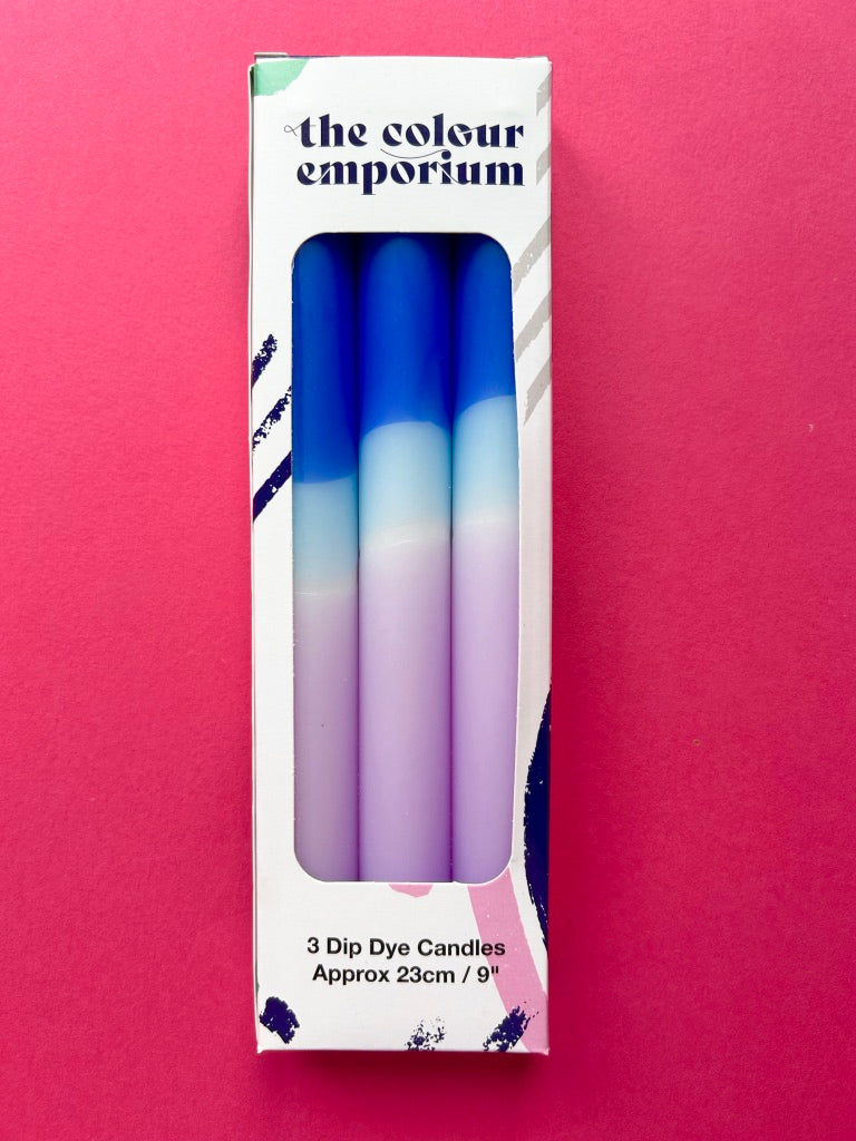 VIOLET HYDRANGEA Dip Dye Dinner Candle Trio