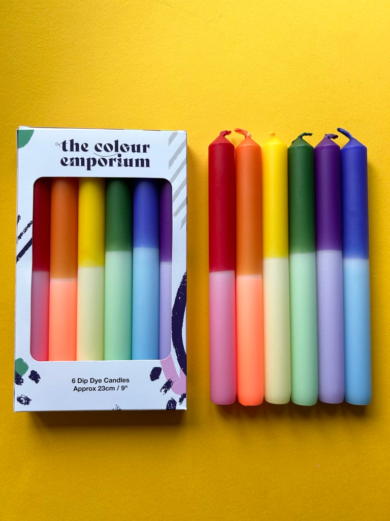 RAINBOW BLOCK Dip Dye Dinner Candles set of 6