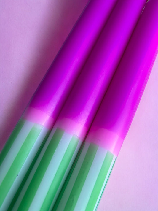 FUCHSIA FERN Dip Dye Dinner Candles Trio