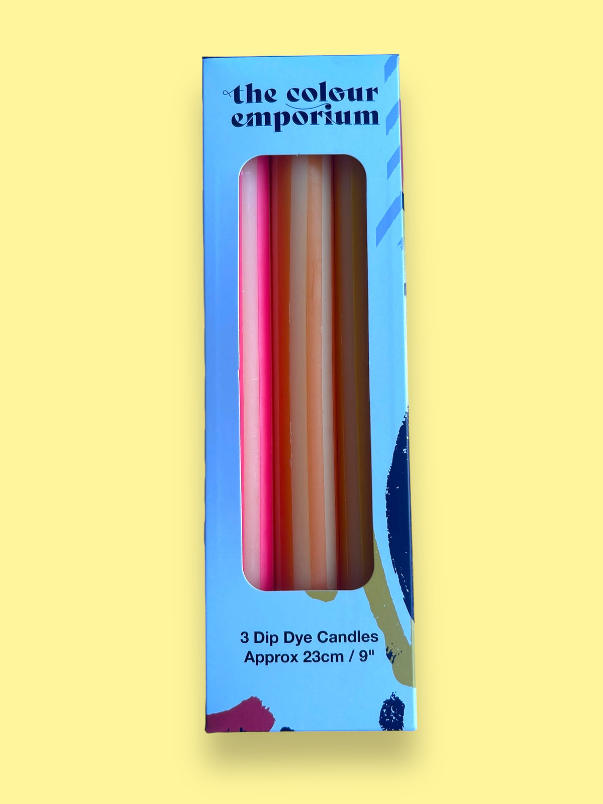 YELLOW PINSTRIPES Dip Dye Dinner Candles Trio