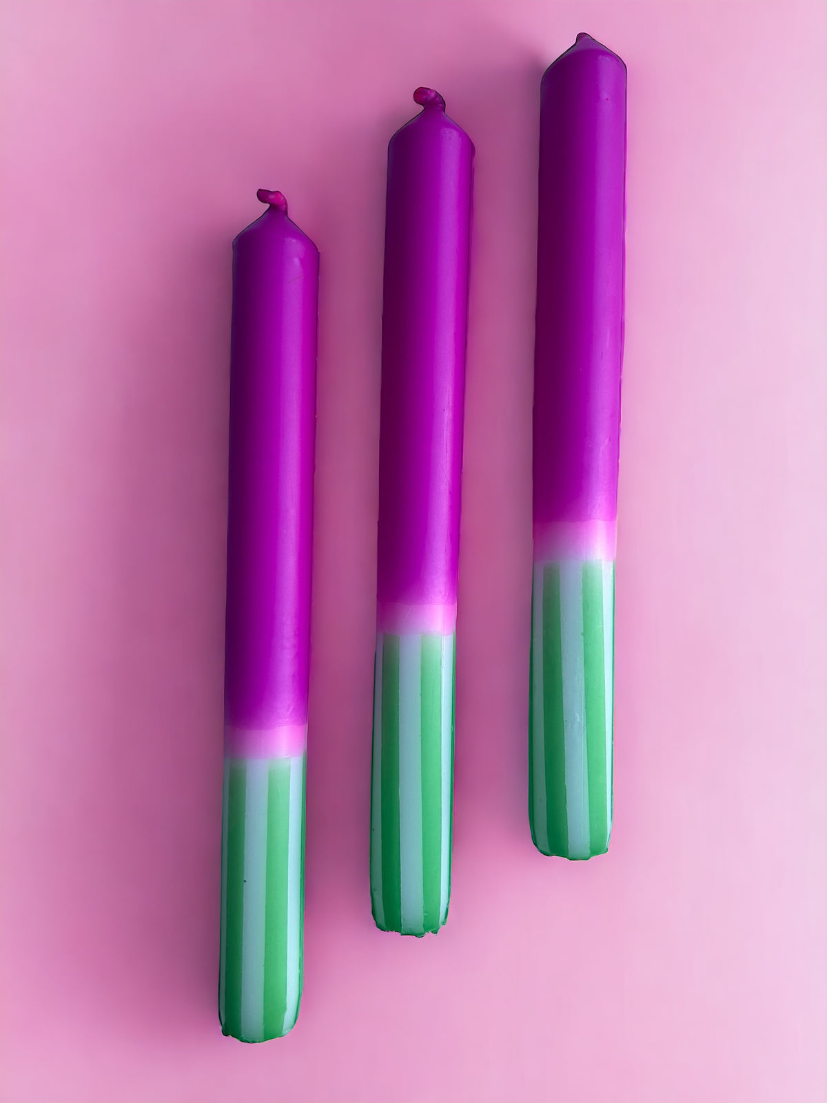 FUCHSIA FERN Dip Dye Dinner Candles Trio