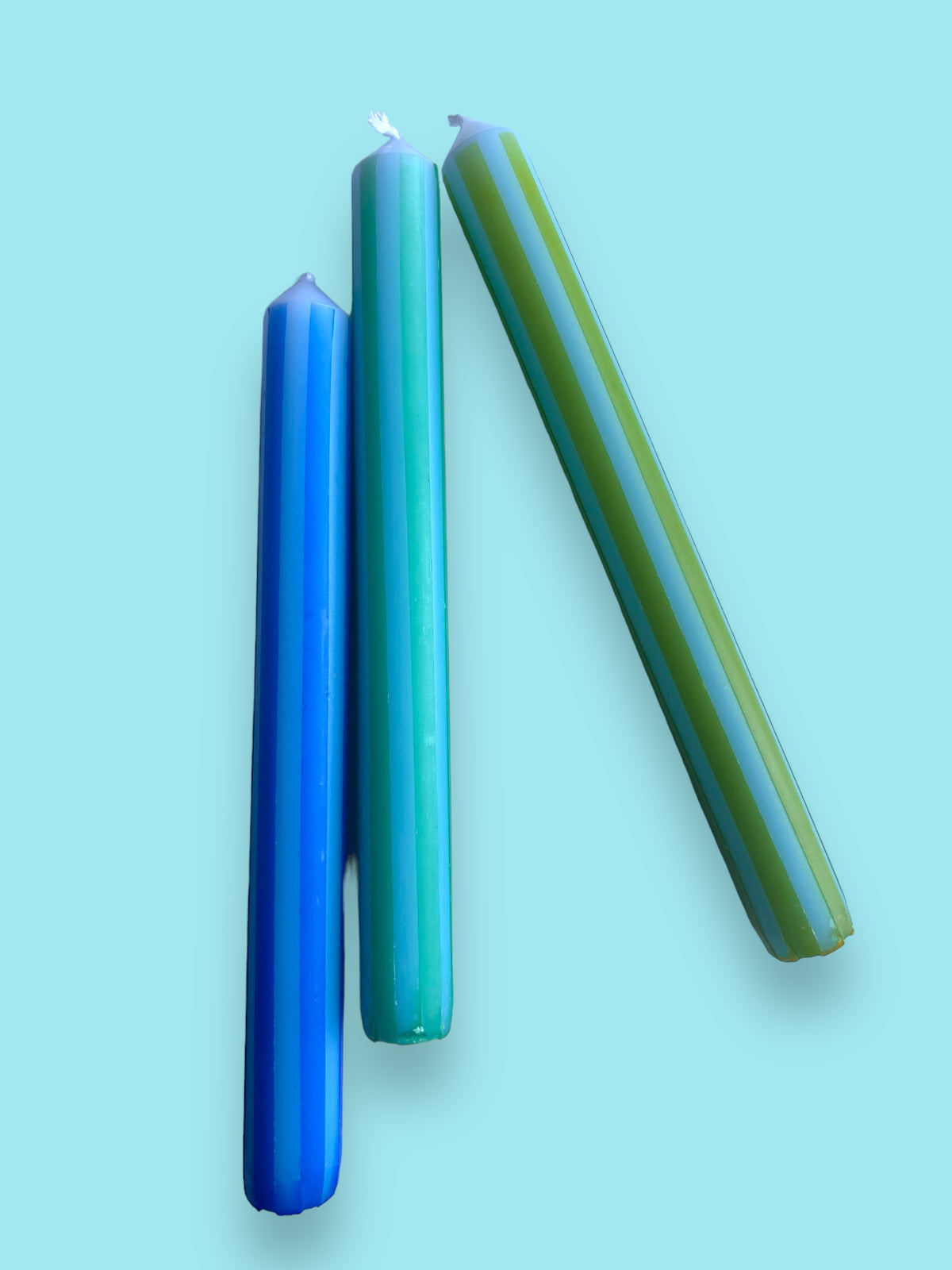 BLUE PINSTRIPES Dip Dye Dinner Candles Trio