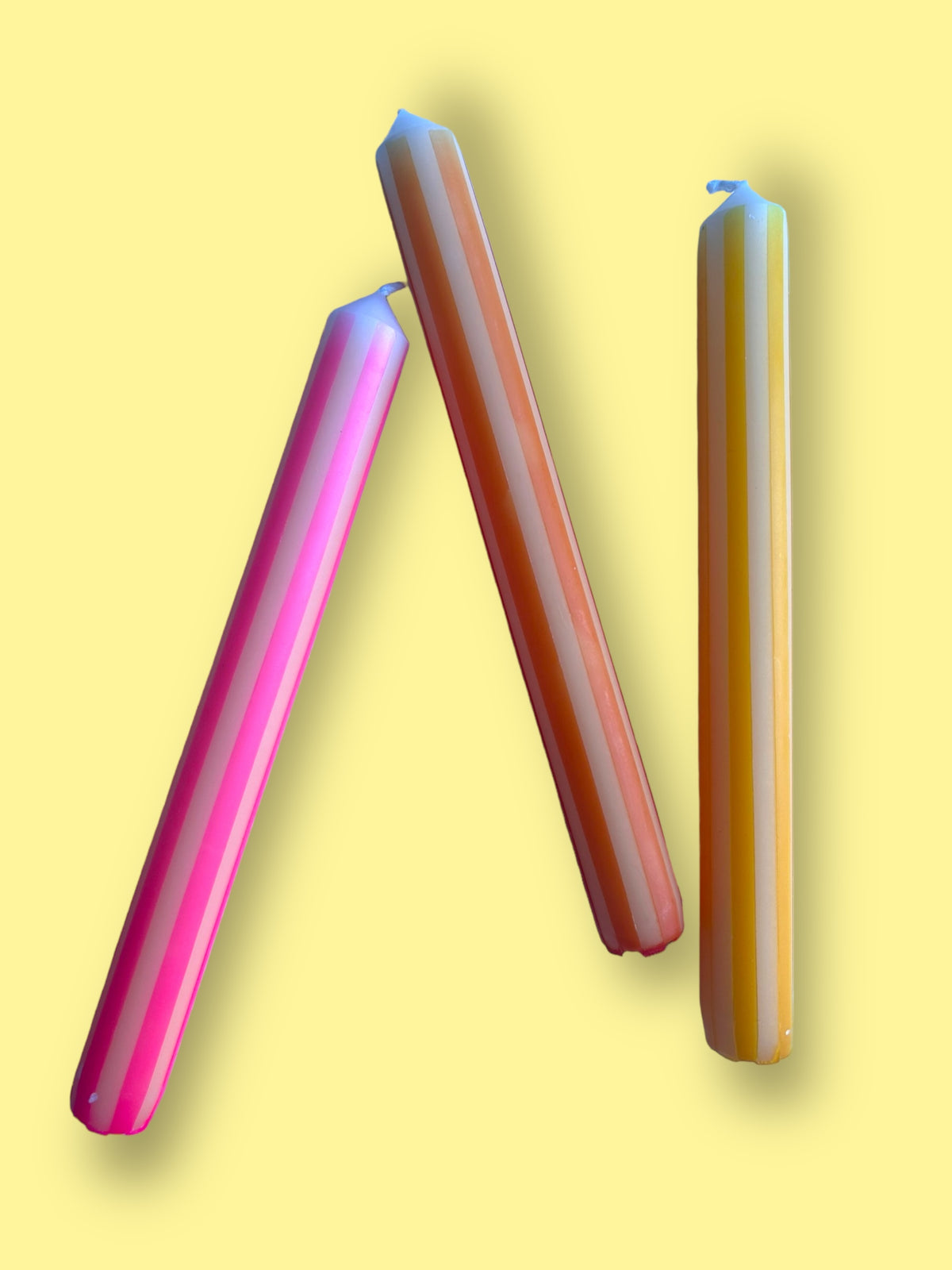 YELLOW PINSTRIPES Dip Dye Dinner Candles Trio