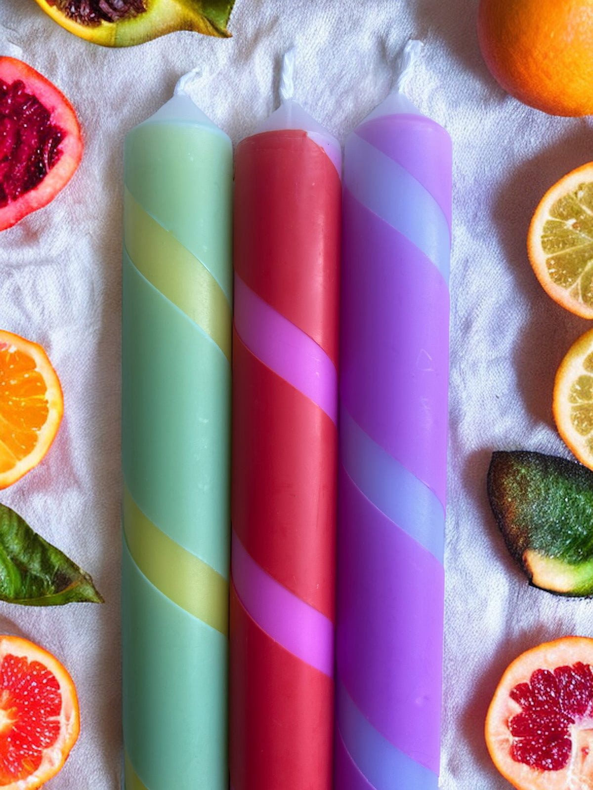FRUIT TWIST Dip Dye Dinner Candles Trio
