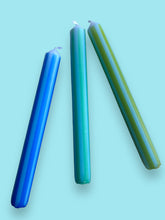 Load image into Gallery viewer, BLUE PINSTRIPES Dip Dye Dinner Candles Trio
