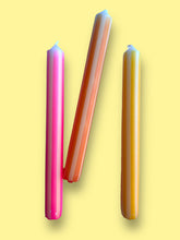 Load image into Gallery viewer, YELLOW PINSTRIPES Dip Dye Dinner Candles Trio
