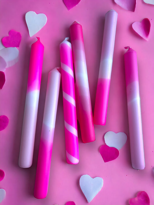 PUCKER UP PINK Dip Dye Dinner Candle set of 6