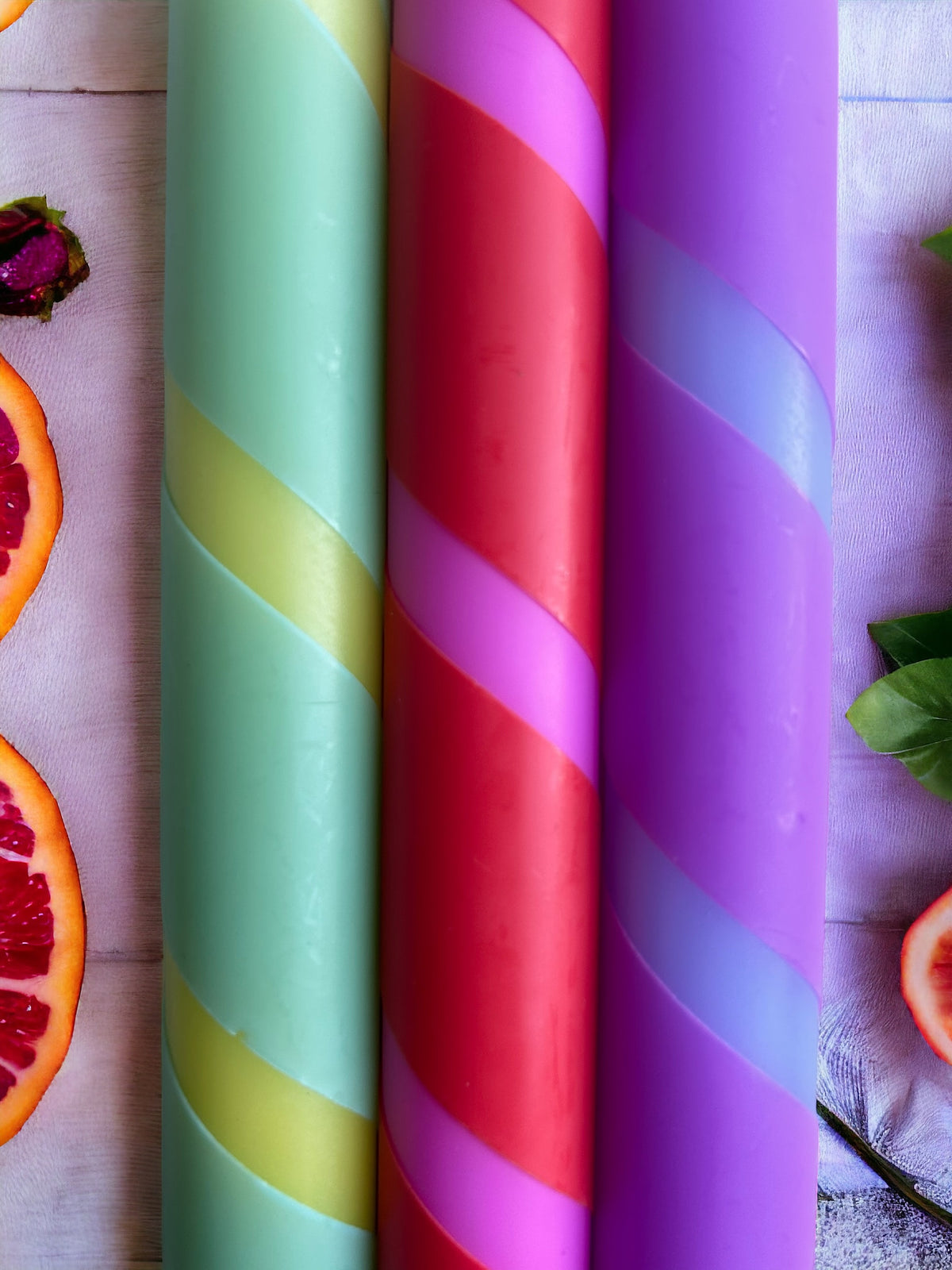 FRUIT TWIST Dip Dye Dinner Candles Trio