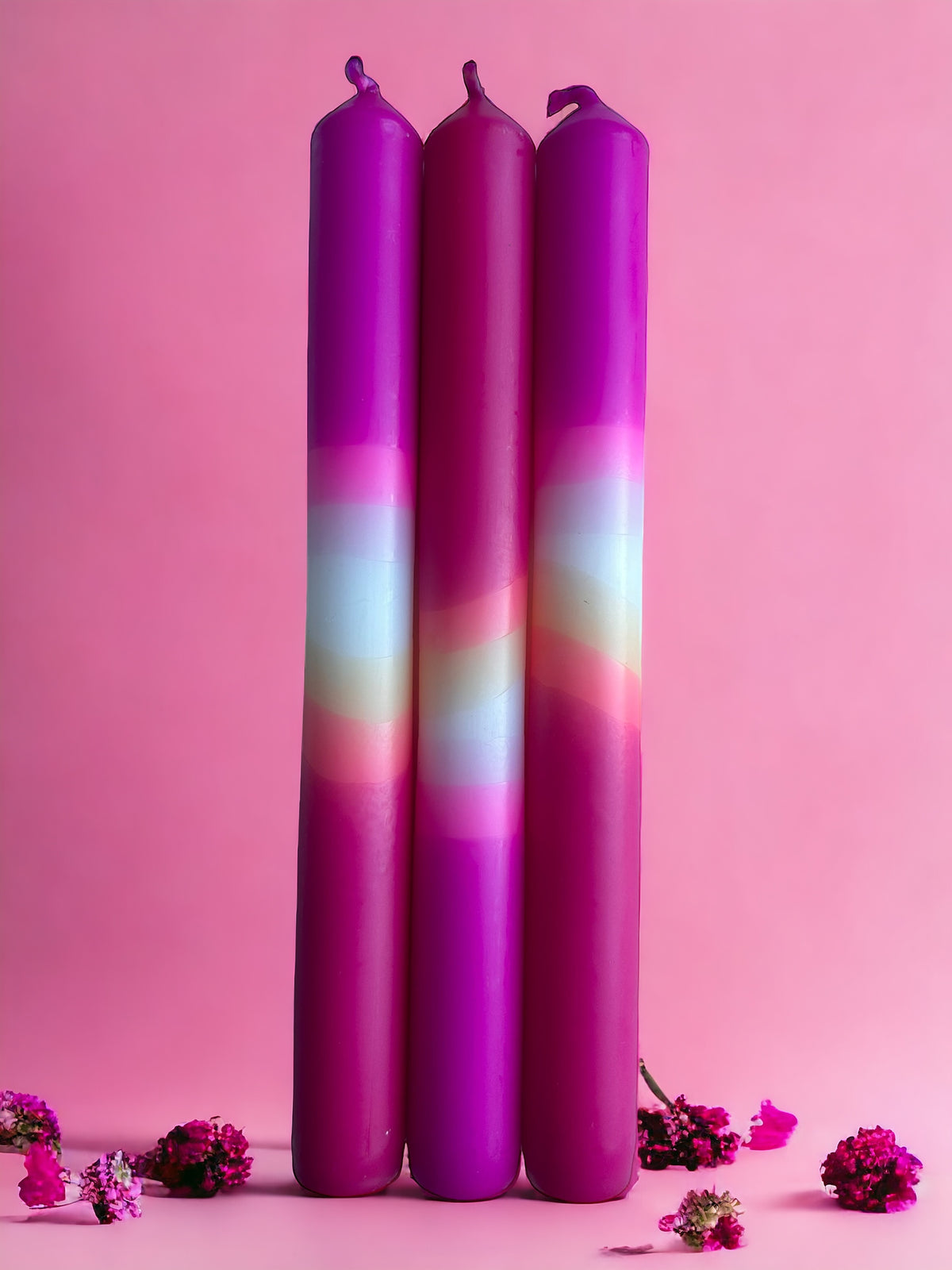 PINK INFERNO Dip Dye Dinner Candle Trio