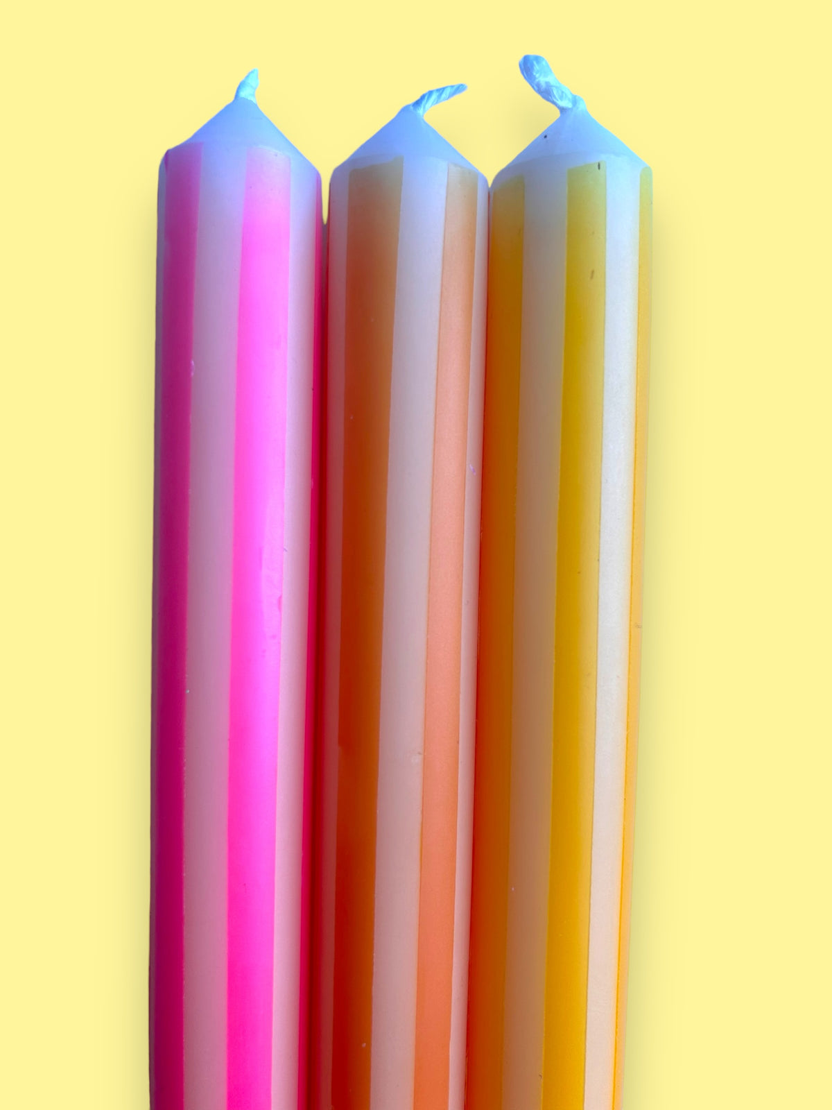 YELLOW PINSTRIPES Dip Dye Dinner Candles Trio