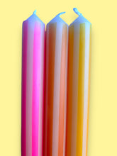 Load image into Gallery viewer, YELLOW PINSTRIPES Dip Dye Dinner Candles Trio
