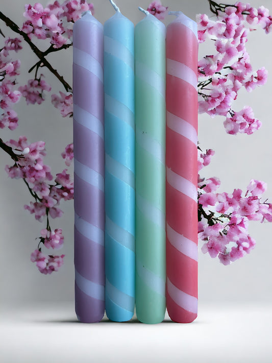 SPRING STRIPES Dip Dye Dinner Candles set of 4