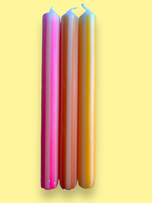 YELLOW PINSTRIPES Dip Dye Dinner Candles Trio