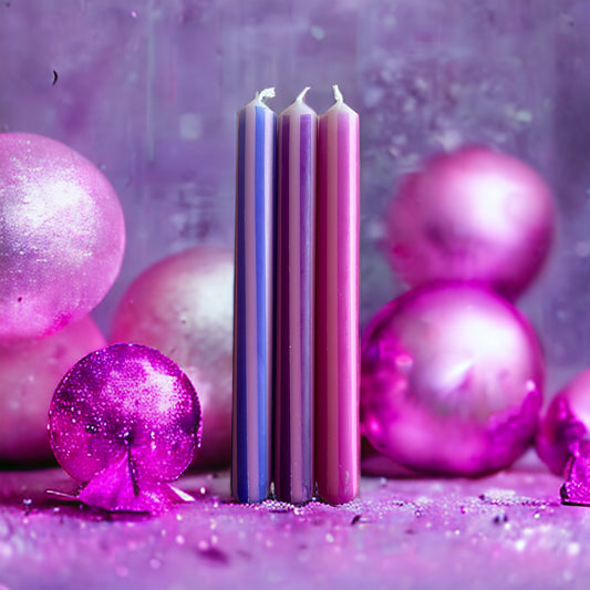 PURPLE PINSTRIPES Dip Dye Dinner Candles Trio