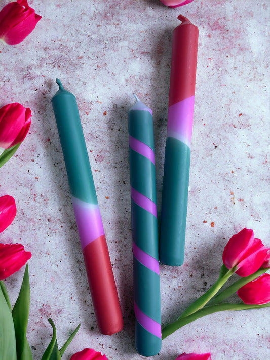 TROPICAL FIESTA Dip Dye Dinner Candle Trio