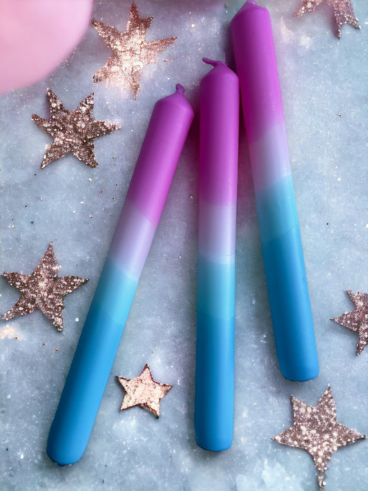 ELECTRIC LAGOON Dip Dye Dinner Candle Trio