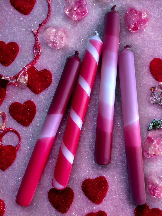 ROSE RED Dip Dye Dinner Candle set of 4