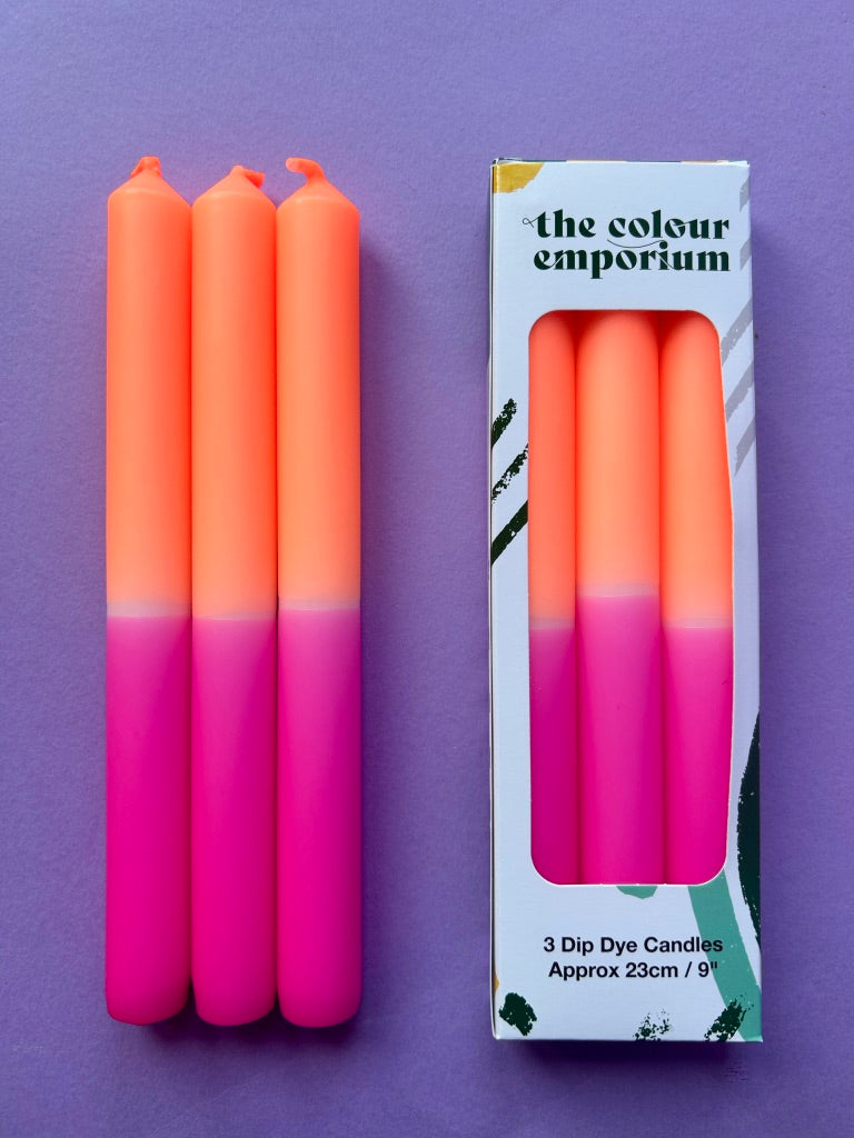 PEACH MELBA Dip Dye Dinner Candles Trio