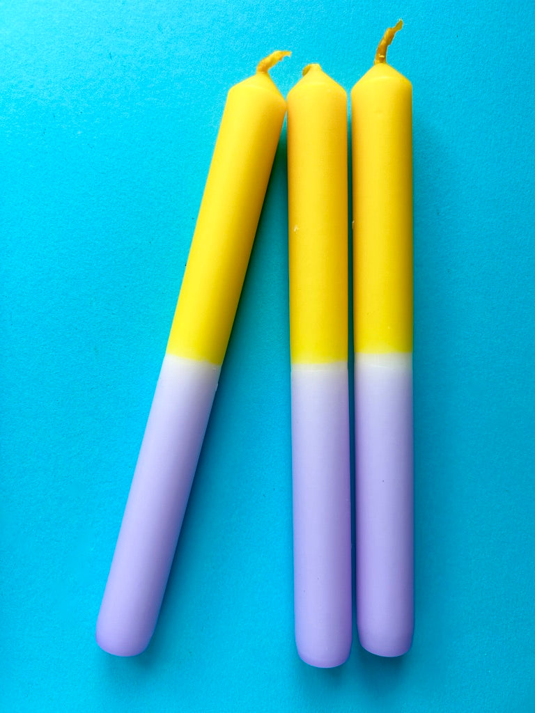 VIOLET DELIGHT Dip Dye Dinner Candles Trio