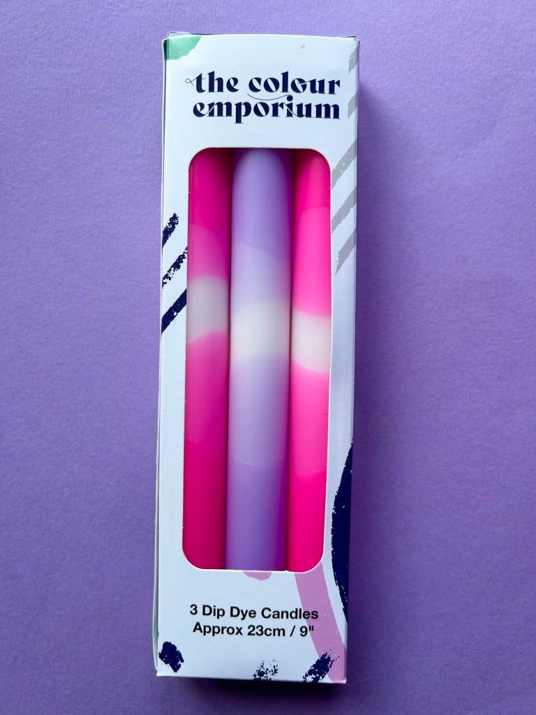 THINK PINK Dip Dye Dinner Candles Trio