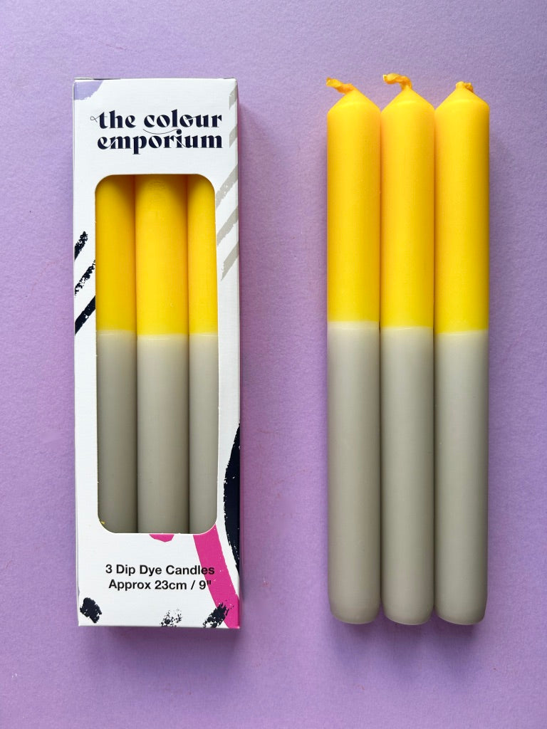 CANARY CLOUDS Dip Dye Dinner Candle Trio