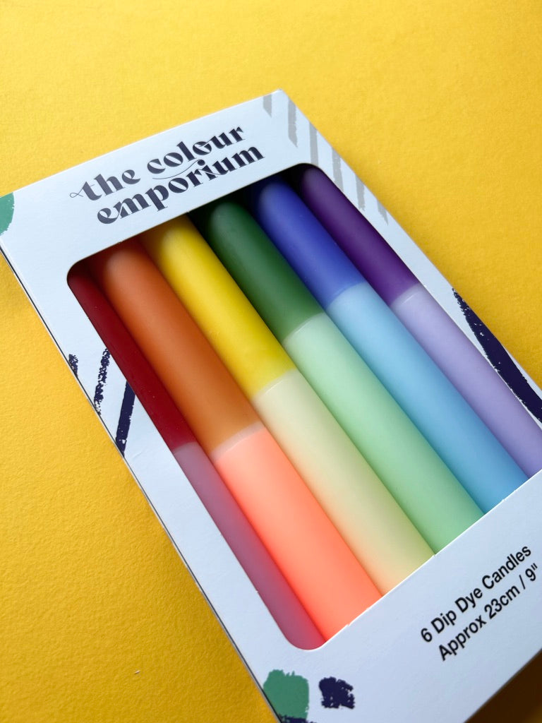 RAINBOW BLOCK Dip Dye Dinner Candles set of 6
