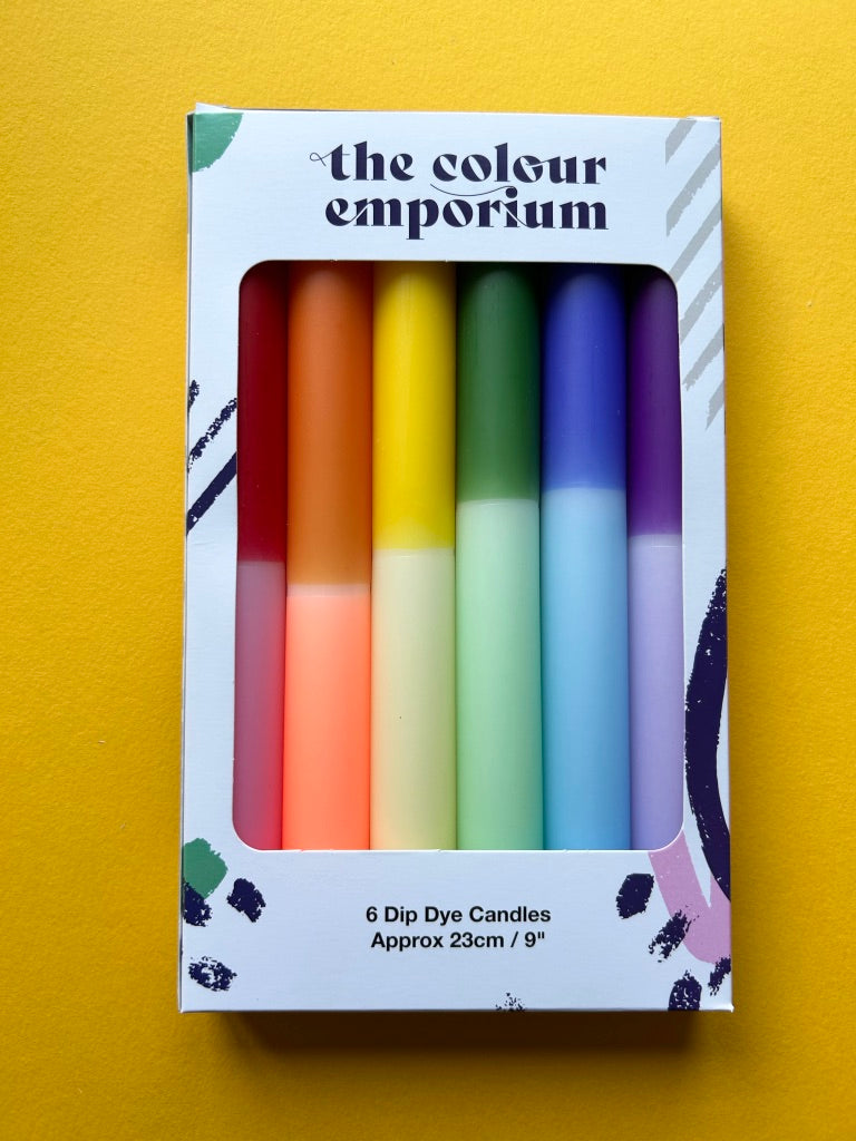 RAINBOW BLOCK Dip Dye Dinner Candles set of 6