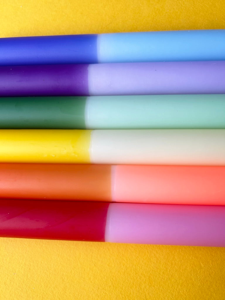 RAINBOW BLOCK Dip Dye Dinner Candles set of 6