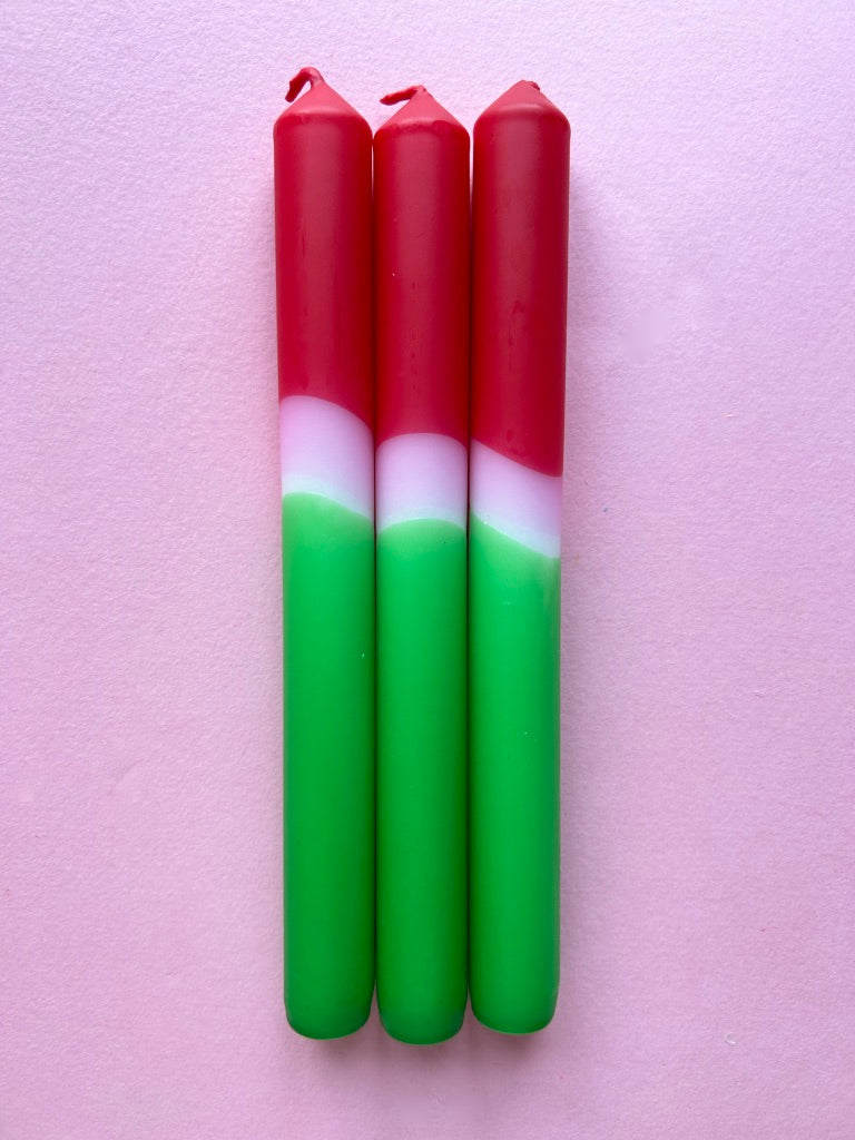 STRAWBERRY SLICE - Dip Dye Dinner Candle Trio