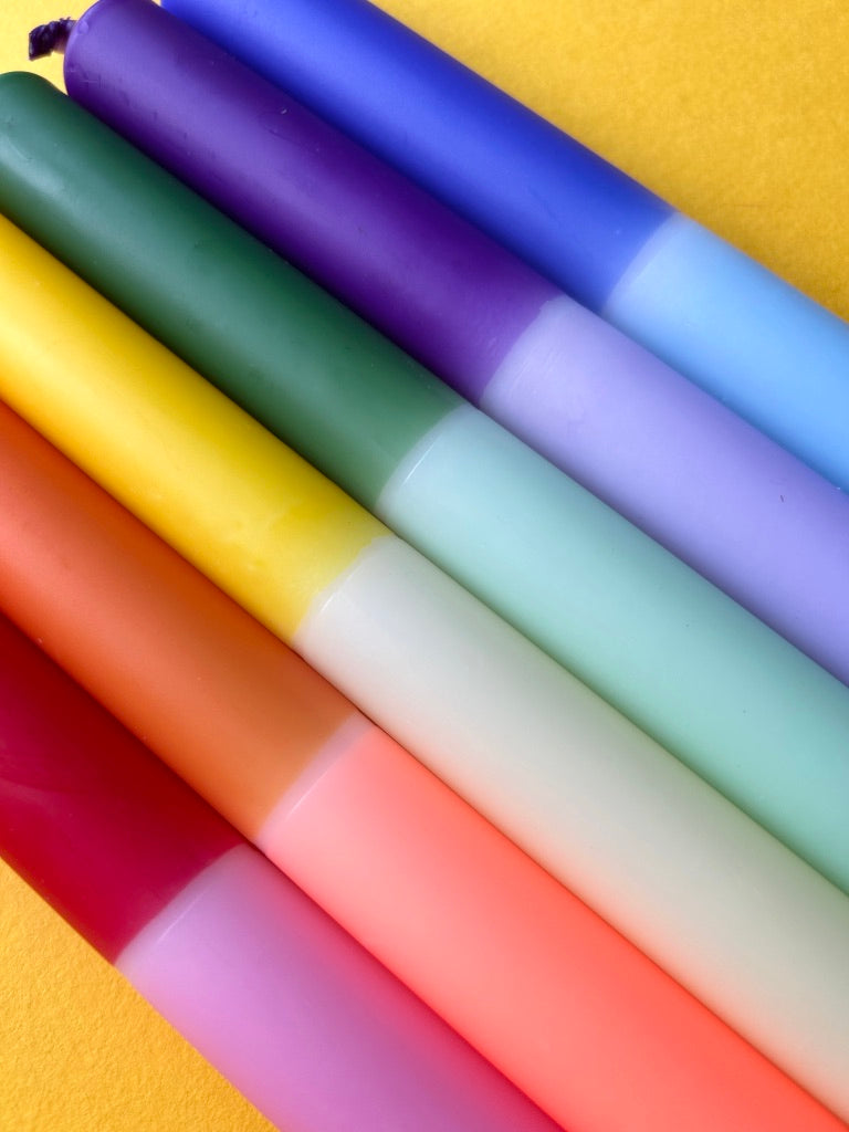 RAINBOW BLOCK Dip Dye Dinner Candles set of 6