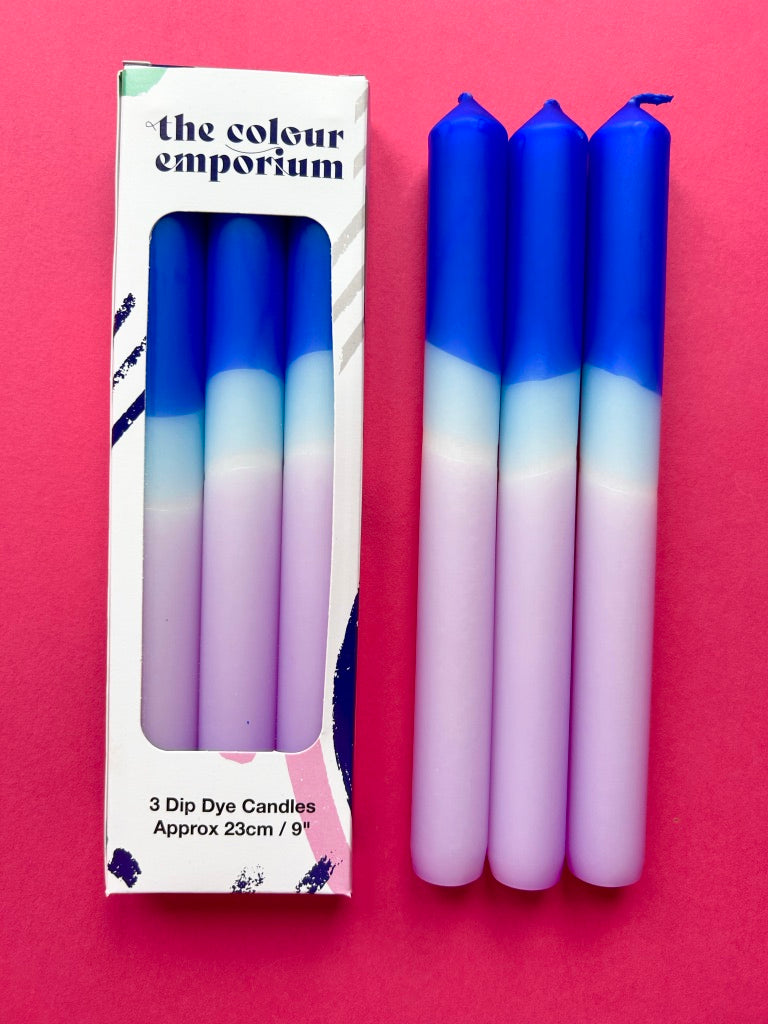 VIOLET HYDRANGEA Dip Dye Dinner Candle Trio