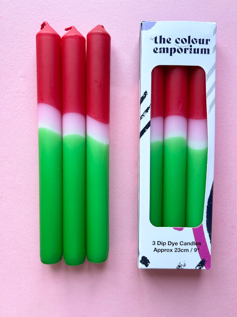 STRAWBERRY SLICE - Dip Dye Dinner Candle Trio