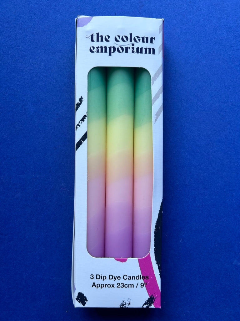 UNICORN RAINBOWS Dip Dye Dinner Candles Trio