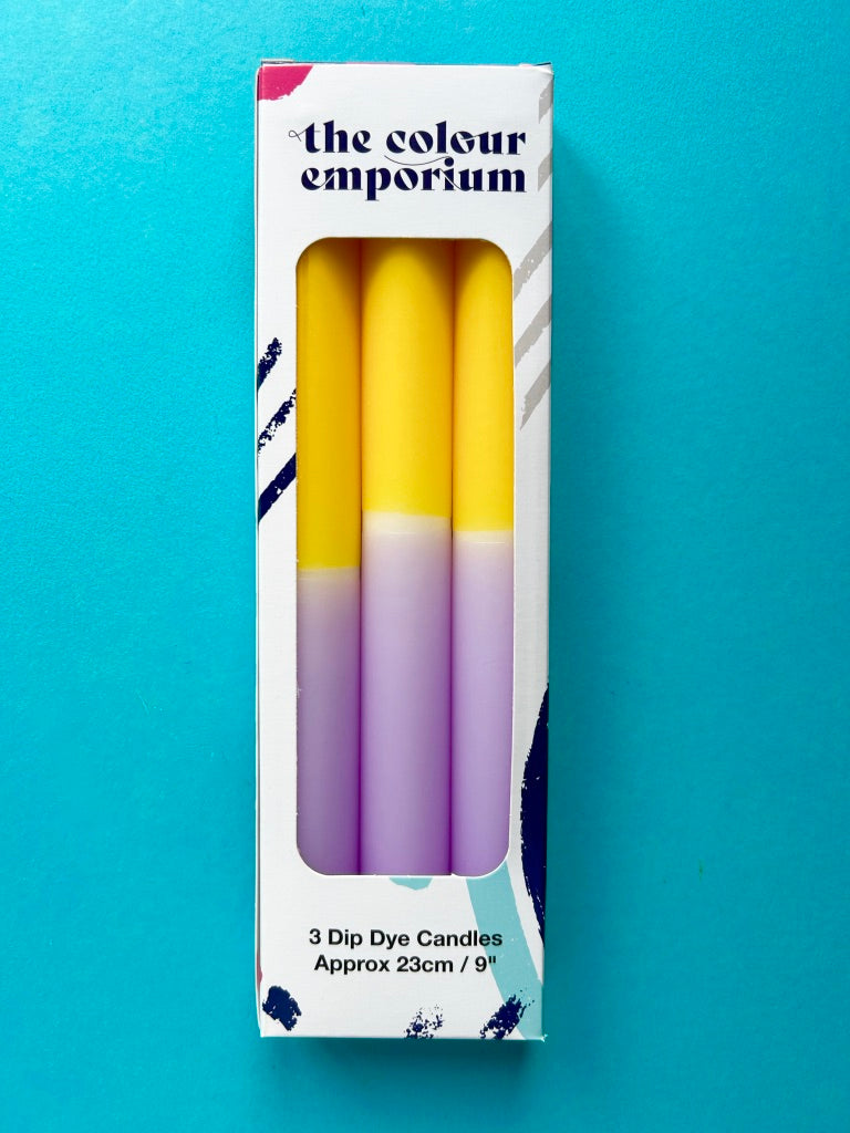 VIOLET DELIGHT Dip Dye Dinner Candles Trio